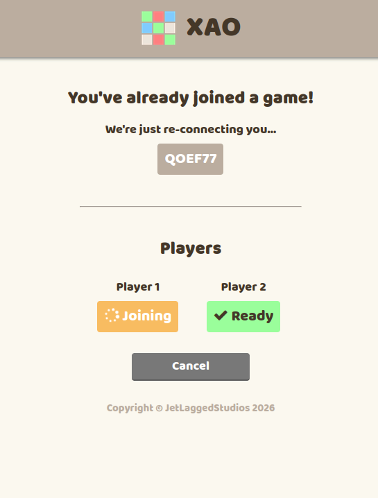 An example showing a user joining an XAO game.
